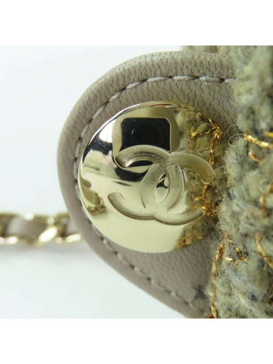 Chanel CC Logo Turnlock Quilted Tweed Chain Shoulder Leather Backpack main image 10